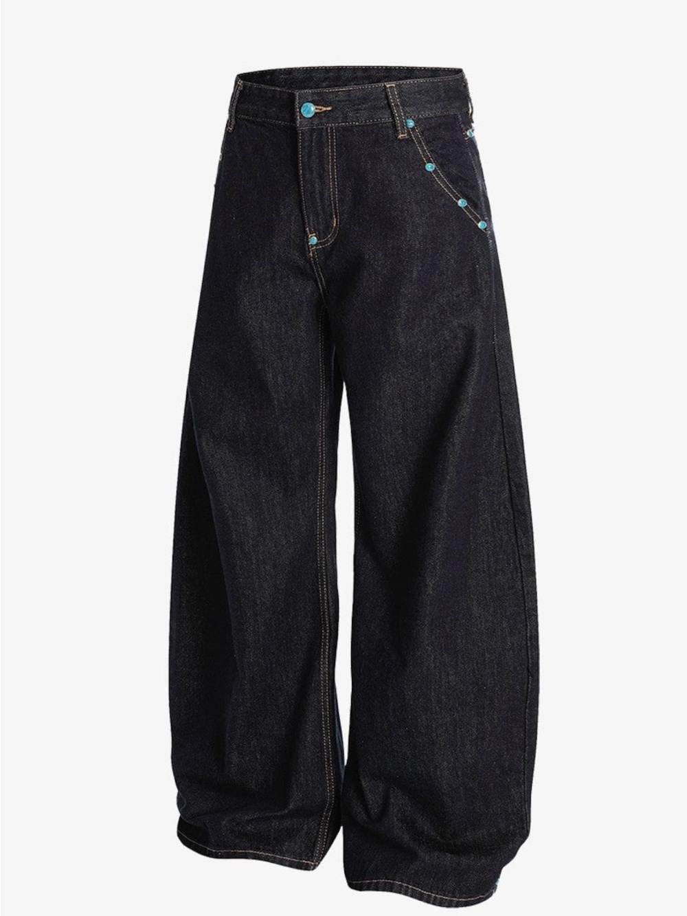 Aelfric Eden Baggy Barrel Rivet Raw Studded Street Fashion Turquoise Accents